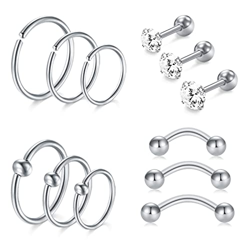 AVYRING Helix Piercing Ring 16G Tragus Knorpel Ohr Piercing Für Damen Chirurgenstahl Helix Piercing Ohrstecker Daith Rook Piercing Ohr 12 Stück-Silber von AVYRING