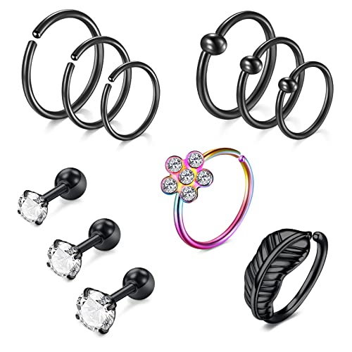 AVYRING Knorpel Ohrringe Mixed Stile Helix Piercing Ring Chirurgenstahl Helix Ohrstecker Piercing Conch Tragus Piercing Ohrringe für Damen Blatt Helix Ohr Piercing - Schwarz von AVYRING