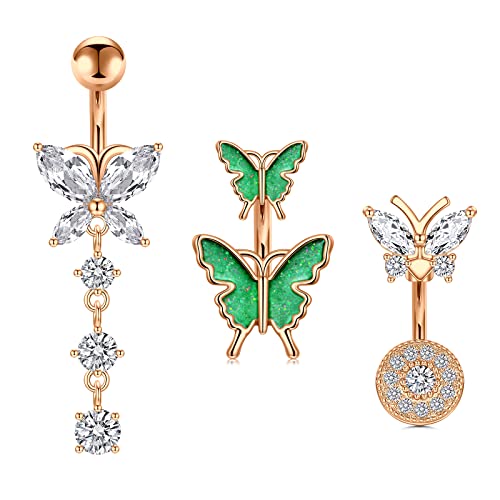 AVYRING Kurz Bauchnabelpiercing Schmetterling Anhänger 6MM 14G Chirurgenstahl Damen Nabelpiercing Bauchnabel Piercing Belly Rosegold von AVYRING