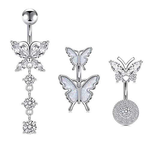 AVYRING Kurz Bauchnabelpiercing Schmetterling Anhänger 6MM 14G Chirurgenstahl Damen Nabelpiercing Bauchnabel Piercing Belly Silber von AVYRING