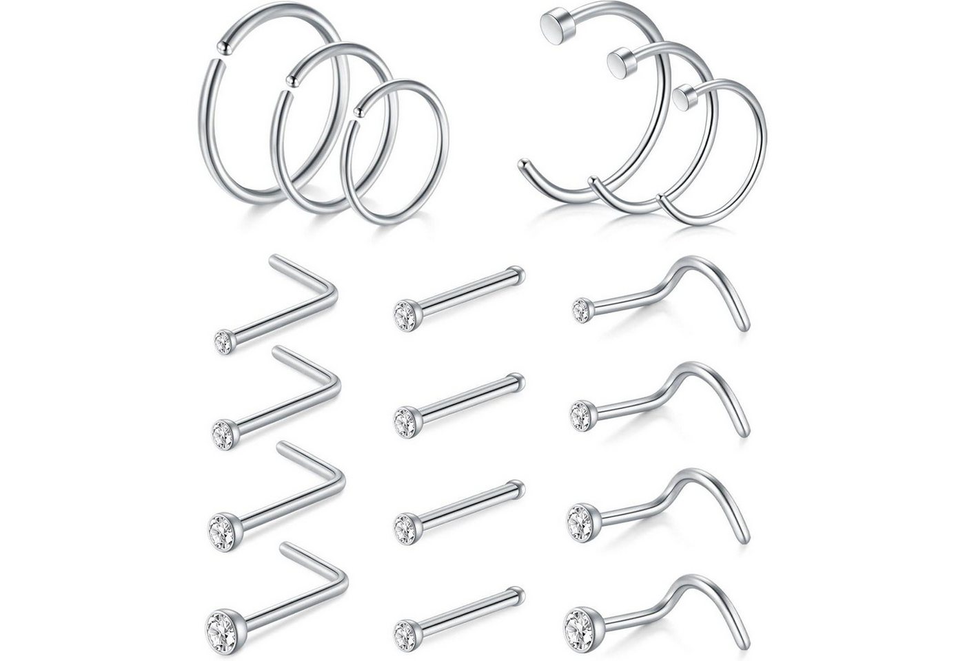 AVYRING Nasenpiercing-Set Nasenpiercing Set Chirurgenstahl Zirkonia Gold 20G 12 Stück von AVYRING