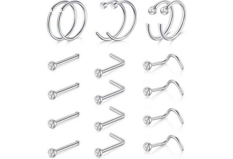 AVYRING Nasenpiercing-Set Silber Nasenpiercing Chirurgenstahl Zirkonia Set Damen Herren 22G 20G von AVYRING