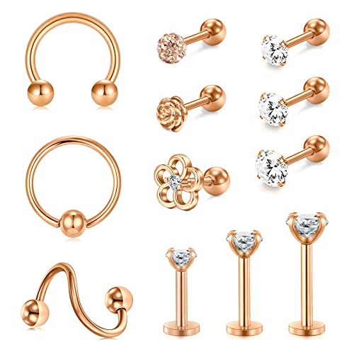 AVYRING Tragus Piercing Chirurgenstahl Helix Ohrstecker Piercing Knorpel Ohrpiercing Tragus Stecker Piercing Ohr 16G CZ Damen Helix Piercings Ring-Rosegold von AVYRING