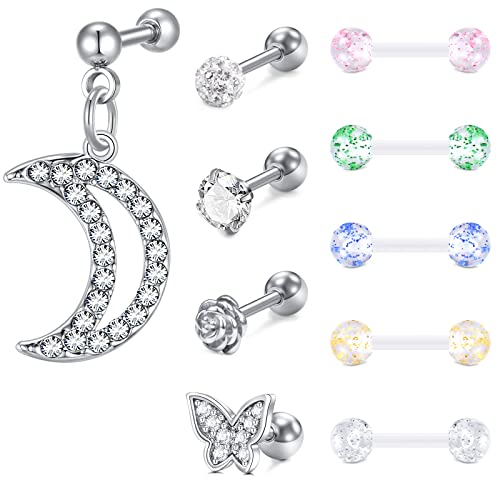 AVYRING Tragus Piercing Stud Ohr Piercing Bioflex & Chirurgenstahl 16G Helix Piercing Ohrstecker Helix Ring Damen Glitzer Kugeln 10 Stück - Silber von AVYRING