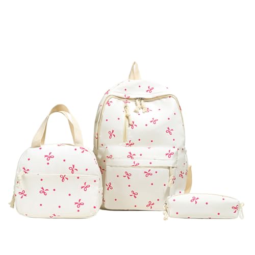 3-teiliges Rucksack-Set mit Schleifenmuster for Mädchen, Ästhetische Schultasche mit Handtasche und Federmäppchen, Kawaii Preppy Rucksack for Teenager Mädchen Grundschule Mittel- und Oberschule Reise von AVZYARDY