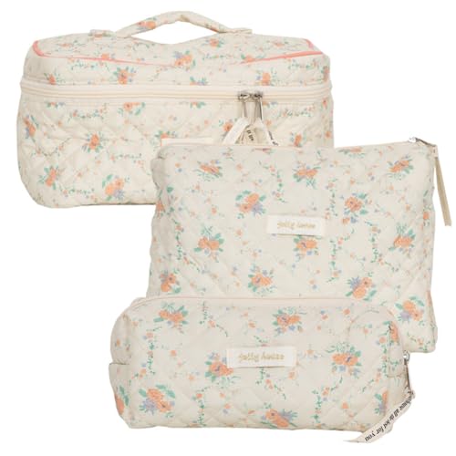 3-teiliges gestepptes Reise-Make-up-Beutel-Set, niedliche Kosmetik-Reißverschlusstasche, Make-up-Organizer, Aufbewahrungstasche for Frauen und Mädchen von AVZYARDY
