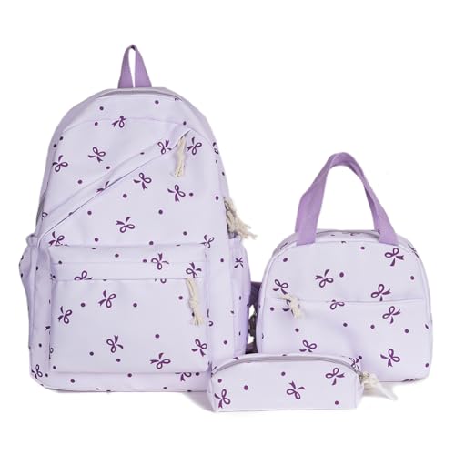 AVZYARDY 3-in-1 Fliegen-Schleifen College Schulrucksack mit Lunchbag und Federmäppchen Niedliche Mädchen Rucksack Set for Teenager Frauen Studentinnen von AVZYARDY