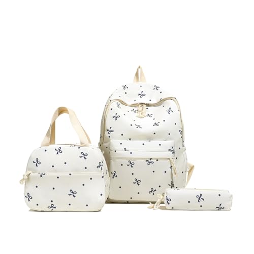 AVZYARDY 3-in-1 Kawaii Schleifen Rucksack Set for Mädchen, Süßer Ästhetischer Schulranzen mit Brotdose & Federtasche, Preppy Nylon Rucksack for Teenager, Hochschule, Grund- und Sekundarschüler von AVZYARDY