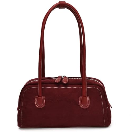 AVZYARDY Damen Elegant Boston Bag Wildleder Leder Date Handtasche Vintage Umhängetasche (rot) von AVZYARDY