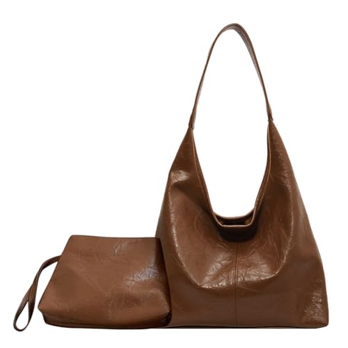 AVZYARDY Damen-Leder-Umhängetasche, weiche Hobo-Tasche & Clutch im 2er-Set, vielseitig, lässig, Pendeltasche von AVZYARDY