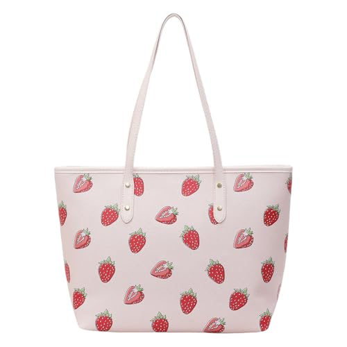 AVZYARDY Frauen Leder Obst -Umhängetasche Großer Einkaufstasche Top Grifftasche (rosa Erdbeere) von AVZYARDY