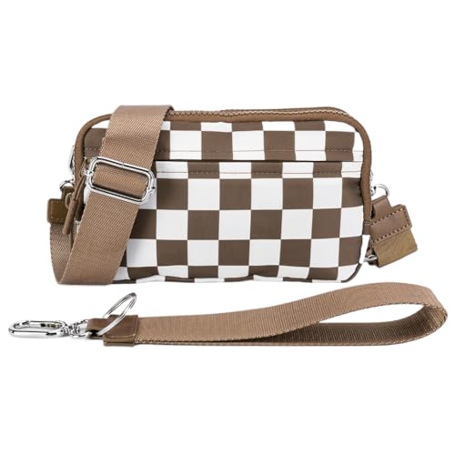 AVZYARDY Frauen Nylon Chest Bag Cheperboard Taillenbeutel wasserdichtes Crossbody -Bag (braun) von AVZYARDY