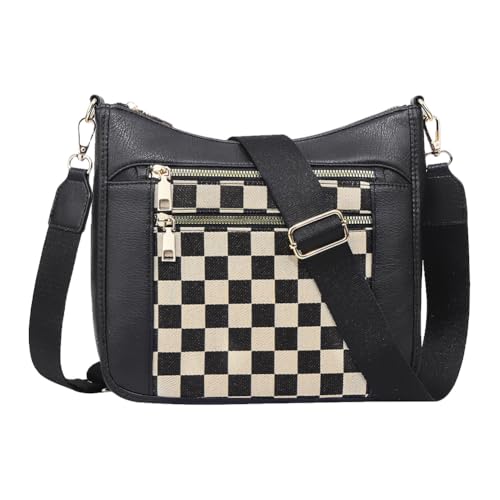 AVZYARDY Frauen PU Leder Crossbody Bag karierte Schultertasche zum Pendeln (schwarz) von AVZYARDY