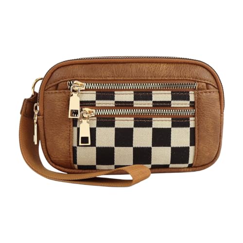 AVZYARDY Frauen Schachbrett Muster Armband Brieftasche PU Lederinnen Frauenmünze (braun) von AVZYARDY