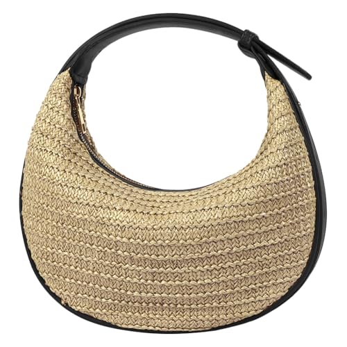 AVZYARDY Frauen Stroh Umhängetasche Stricken Reisen Handtasche PU Leder -Unterarmtasche (schwarz) von AVZYARDY