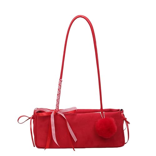 AVZYARDY Wildleder Bogen Umhängetasche Top-Griff-Tasche for Frauen Mädchen Damen täglich (rot) von AVZYARDY