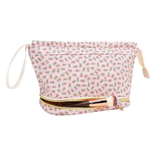 Gesteppte Blumenkosmetikbeutel -Make -up -Organizer -Toilettenbeutel for Frauen Mädchen (rot) von AVZYARDY