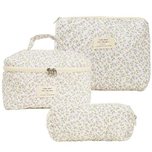 Gesteppte Make-up-Tasche for Damen, Kosmetik-Organizer, großes Fassungsvermögen, ästhetische Kosmetiktasche mit Clutch-Tasche und Stiftetui, niedliche Kulturtasche aus Baumwolle von AVZYARDY