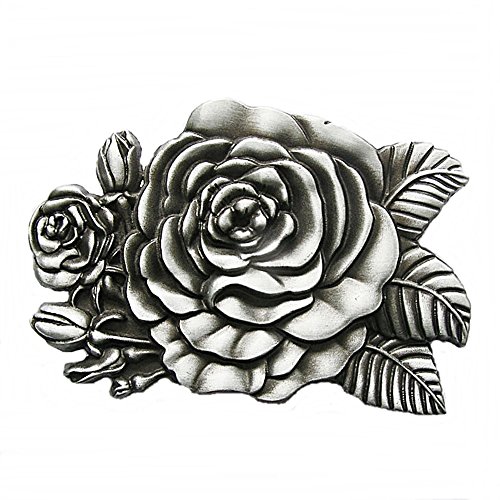 AW-Collection Gürtelschnalle Buckle Gürtelschliesse Western Rose Country Line Dance, 9 x 5,8 cm, Silber von AW-Collection