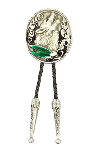 AW-Collection Bolo Tie Westernkrawatte Heulender Wolf Federn Line Dance, Silber/Schwarz, 92 AW-Collection Bolo Tie Westernkrawatte Heulender Wolf Federn Line Dance, Silber/Schwarz, 92 von AW-Collection
