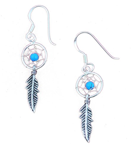 Ohrringe Ohrhänger Traumfänger mit Türkis 925er Sterling Silber 12 mm Ø Country Western von AW-Collection