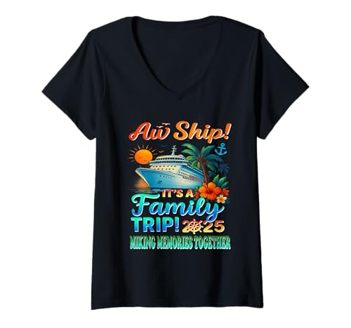 Damen AW Ship Es ist ein 2025 Family Trip Family Cruise Vintage T-Shirt mit V-Ausschnitt Damen AW Ship Es ist ein 2025 Family Trip Family Cruise Vintage T-Shirt mit V-Ausschnitt von AW Ship Es ist eine Familienreise Bahamas 2025