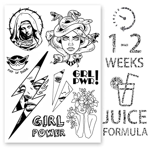 AWAKEN Temporäre Fake Tattoo Juice Frauen Arm Brust Aufkleber Wasserdicht Pflanzenbasiert Hält 1-2 Wochen Girl Power Griechische Qualle (Design 13) von AWAKEN