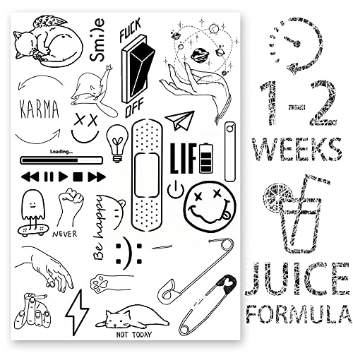 AWAKEN Temporäre Fake-Saft-Tattoos für Frauen, Unisex, Arm- und Brustaufkleber, wasserfest, auf pflanzlicher Basis, hält 1–2 Wochen, Emoji, lustig, niedlich, kleine Designs (Design 16) von AWAKEN