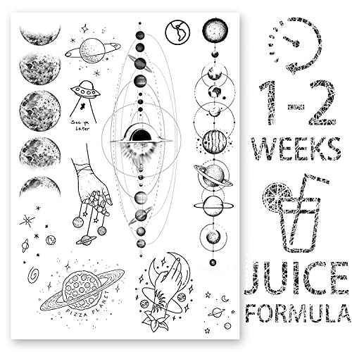 AWAKEN Temporäre Fake-Tattoos, Saft-Tattoo, Damen, Unisex, Arm- und Brustaufkleber, wasserfest, auf pflanzlicher Basis, hält 1–2 Wochen, Mondfinsternis, Planeten (Design 15) von AWAKEN