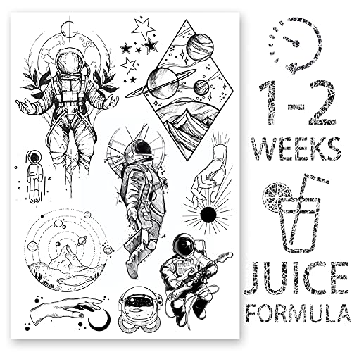 AWAKEN Temporäre Fake Tattoos Juice Tattoo Männer Arm Brust Aufkleber Wasserdicht Pflanzenbasiert Hält 1-2 Wochen Astronaut Galaxy Universe (Design 7) von AWAKEN