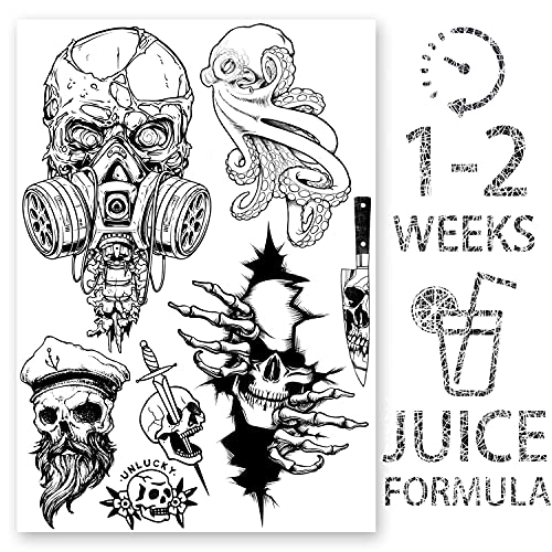 AWAKEN Temporäre Fake Juice Tattoo Männer Arm Brust Aufkleber Wasserdicht Pflanzenbasiert Hält 1-2 Wochen Totenkopf Cthulhu Piraten (Design 4) von AWAKEN