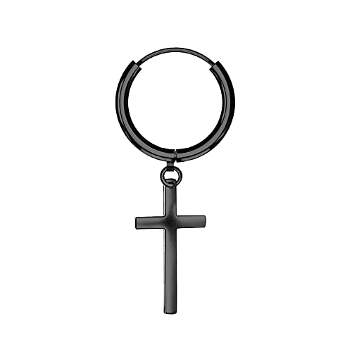 AWAKEN Ohrringe Mann Frau Kreis Cross Feather Wing Guitar Star Chirurgenstahl 316L Unisex 10 mm (Kreuz-Schwarz) von AWAKEN