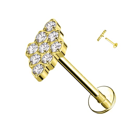 Piercing Labret Titan-Rhombusform und weiße Kristalle und Innengewinde Helix Hoops Daith Tragus Tragus Rook Conch Knorpelohrring Damen PWC-048 Transparentes Gold Piercing Labret Titan-Rhombusform und weiße Kristalle und Innengewinde Helix Hoops Daith Tragus Tragus Rook Conch Knorpelohrring Damen PWC-048 Transparentes Gold von AWAKEN