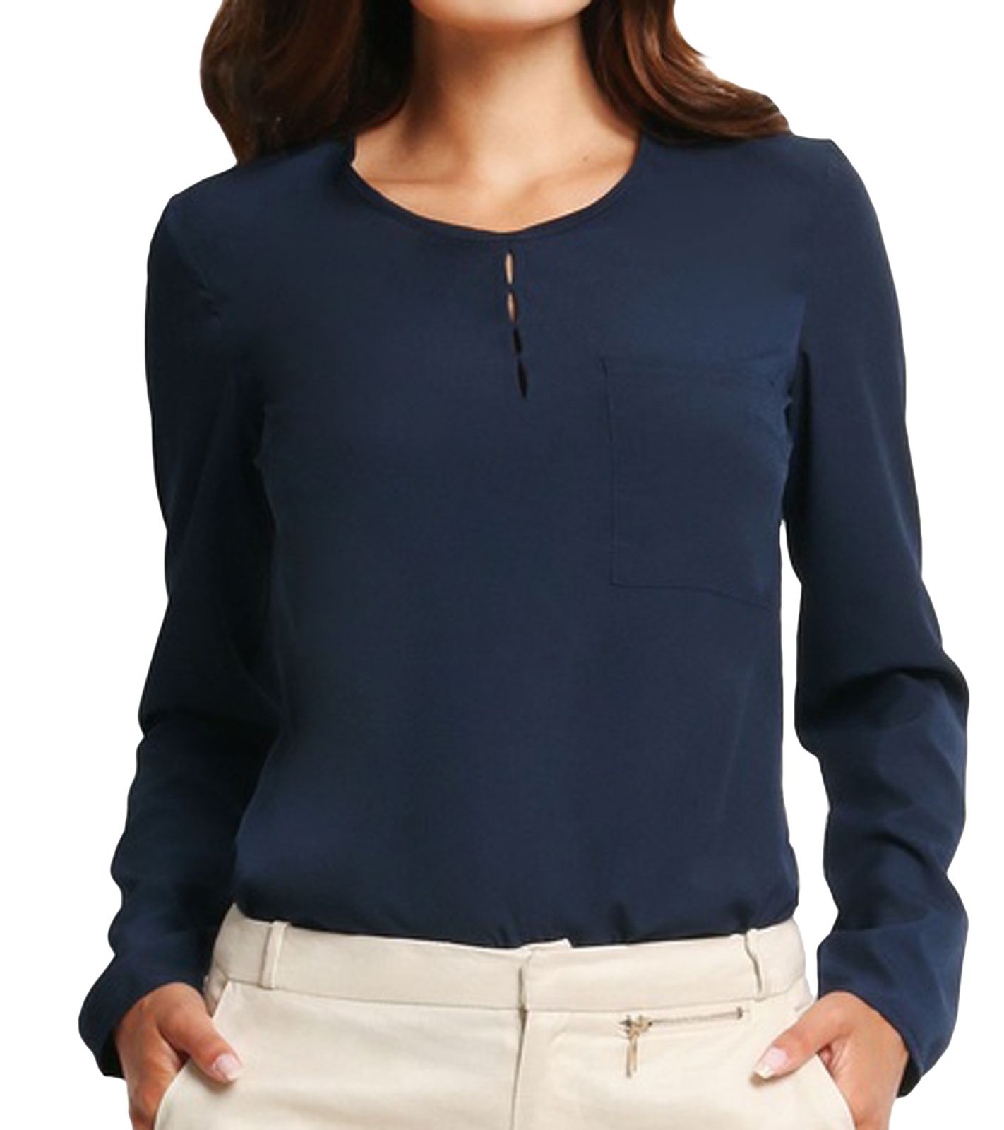AWAMA Damen Bluse modische Schlupf-Bluse mit Tasche leichte Business-Bluse Langarm-Bluse zum Binden 108 Navy AWAMA Damen Bluse modische Schlupf-Bluse mit Tasche leichte Business-Bluse Langarm-Bluse zum Binden 108 Navy von AWAMA