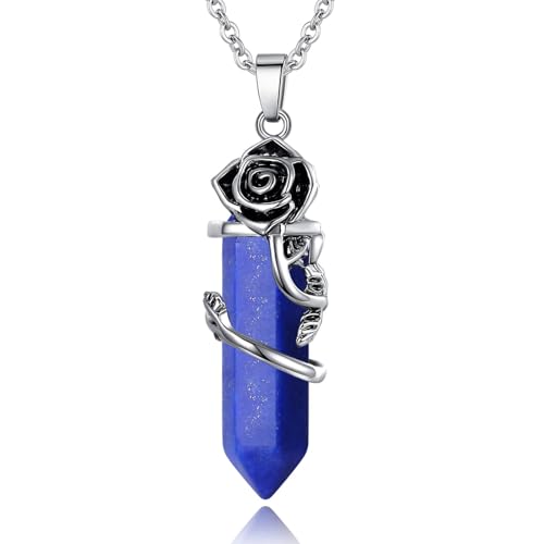 AWARDSEN Lapislazuli Edelstein Kette, Flower Crystal Necklace, Wrapped Point Anhänger Halsketten, Reiki Healing Crystals Stone Necklaces, Edelstein Quarz Schmuck für Frauen AWARDSEN Lapislazuli Edelstein Kette, Flower Crystal Necklace, Wrapped Point Anhänger Halsketten, Reiki Healing Crystals Stone Necklaces, Edelstein Quarz Schmuck für Frauen von AWARDSEN