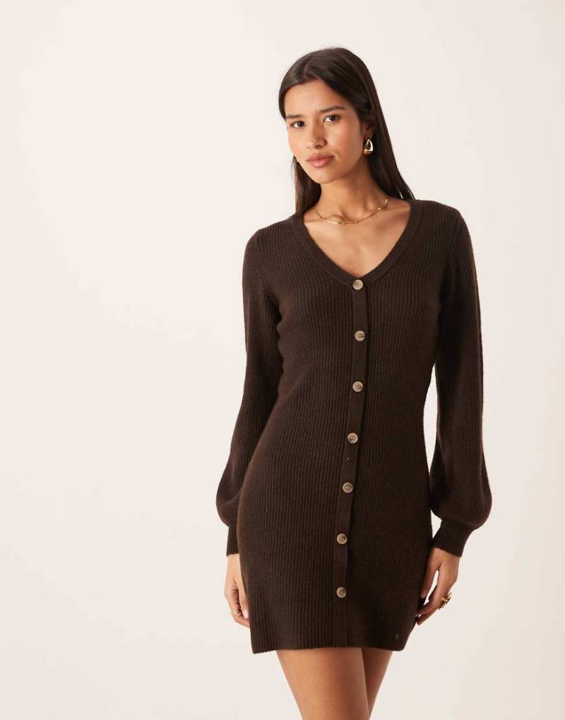 AWARE - Minikleid aus Strick in Schokobraun mit Knopfleiste vorne-Brown von AWARE