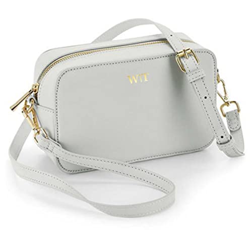 AWASG Handtasche Damen klein mit Initialen | Personalisierte Umhängetasche Crossbody Bag Buchstaben | Mit abnehmbaren Gurt (grau) von AWASG