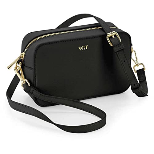 AWASG Handtasche Damen klein mit Initialen | Personalisierte Umhängetasche Crossbody Bag Buchstaben | Mit abnehmbaren Gurt (schwarz) von AWASG