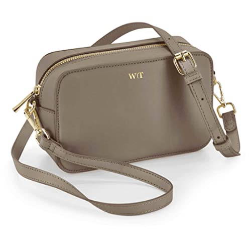 AWASG Handtasche Damen klein mit Initialen | Personalisierte Umhängetasche Crossbody Bag Buchstaben | Mit abnehmbaren Gurt (taupe) von AWASG