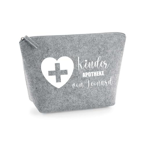 AWASG Kinderapotheke Filz Tasche - Personalisiert mit Name - Täschchen Medikamente Kinder - Notfalltasche leer M (19 x 18 x 9 cm) (hellgrau) von AWASG