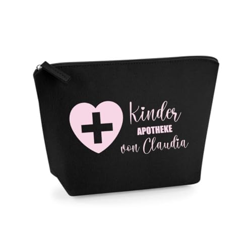 AWASG Kinderapotheke Filz Tasche - Personalisiert mit Name - Täschchen Medikamente Kinder - Notfalltasche leer M (19 x 18 x 9 cm) (schwarz) von AWASG