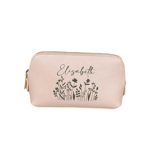 AWASG Kosmetiktasche Make-up Bag - Personalisiert mit Name - Schminktasche Floraler Print Blumen - Kulturtasche Mädchen Damen - M (18 x 11 x 4,5 cm) (rosa) von AWASG