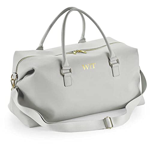 AWASG Personalisierte Weekender Reisetasche für Damen | Sport- und Reisetasche mit Initialen | Frauentasche groß Totebag mit abnehmbarem Umhängegurt (grau) von AWASG