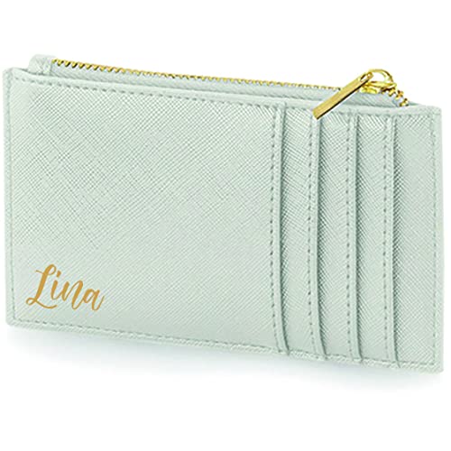 AWASG Personalisiertes Kartenetui mit Münzfach für Damen Herren | Kleine Geldbörse mit Kartenfach | Kartenhalter Portemonnaie für Sie Ihn mit Name grau von AWASG