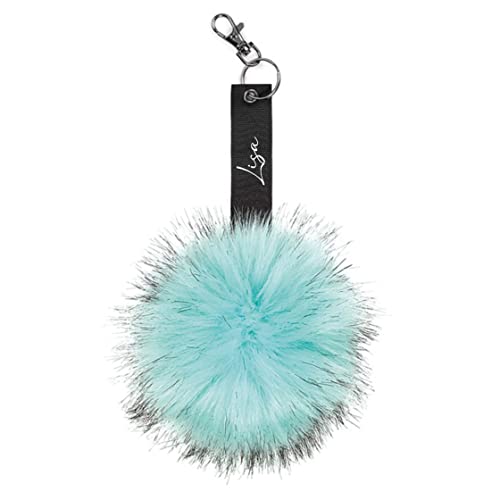 AWASG Schlüsselanhänger Plüsch Puschel personalisiert mit Namen | Taschenanhänger Accessoire Pompom rund mit Ring und Karabiner | Geschenk Damen Kinder Mädchen(türkis) von AWASG