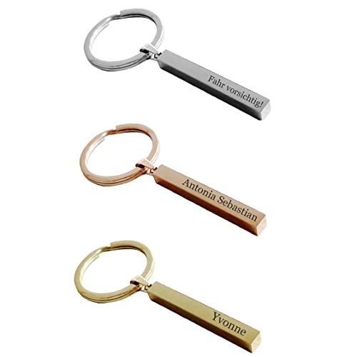 AWASG minimutz Schlüsselanhänger silber Stab mit vierseitiger Gravur | Personalisiert mit Namen Daten Wunschgravur | Schlüsselring Anhänger Charm Cubik für Damen Herren und Kinder von AWASG