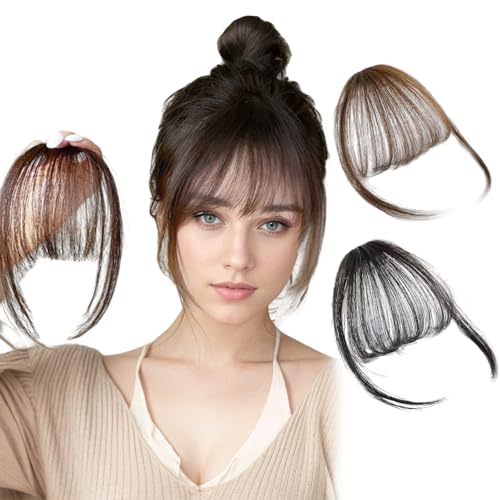AWAVM 2Pcs Clip-Haar, Clip-Haar, Echte Menschliche Haar, Für Frauen Mit Haarschneiden Geeignet, Luft Feine Haare (Hellbraun, Schwarz) von AWAVM
