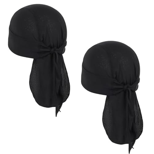 AWAVM 2er Set Schwarze Bandana für Herren, Kopfbedeckung Sommer, Fahrradkappe, Sonnenschutz Kopf Herren, Durag Men für Sport und Outdoor, Mütze für Radfahren und Freizeit. von AWAVM