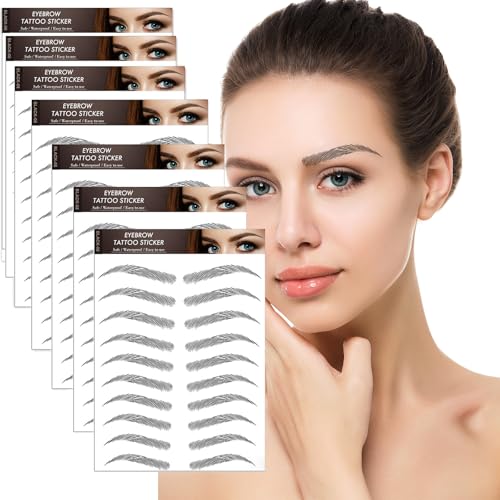 AWAVM 7 Blätter 4D Haarähnliche Wasserdichte Augenbrauen Tätowierungen Aufkleber Augenbrauen Transfer Aufkleber Pflege Formung Aufkleber im Bogenstil für Frauen, 77 Paare (Black-08) von AWAVM