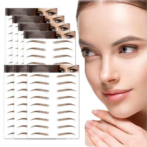 AWAVM 7 Blätter 4D Haarähnliche Wasserdichte Augenbrauen Tätowierungen Aufkleber Augenbrauen Transfer Aufkleber Pflege Formung Aufkleber im Bogenstil für Frauen, 77 Paare (Brown-14) von AWAVM